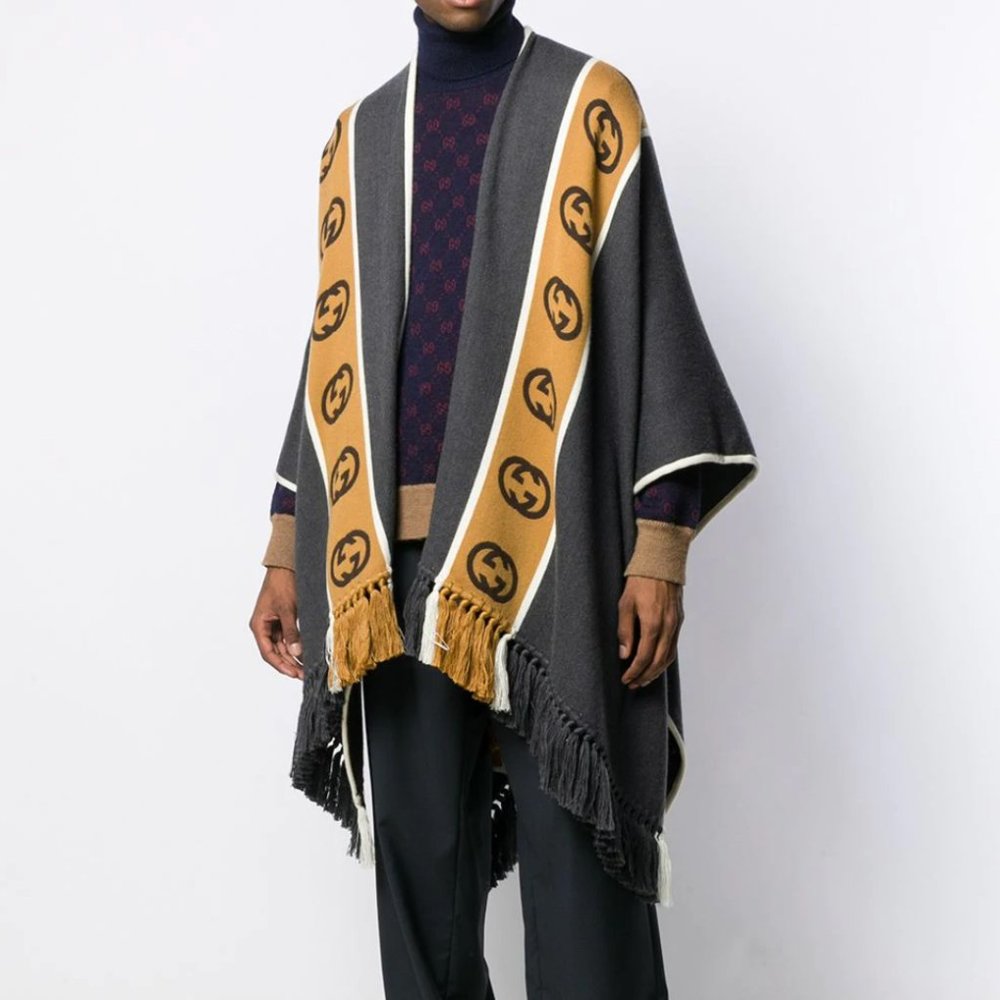 Gucci Wool Poncho with Interlocking G Stripe NEW W TAGS